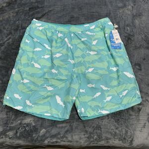 Islandia Swim Trunks Mens XXL Cyan Blue Reversible Shark Print Board Shorts